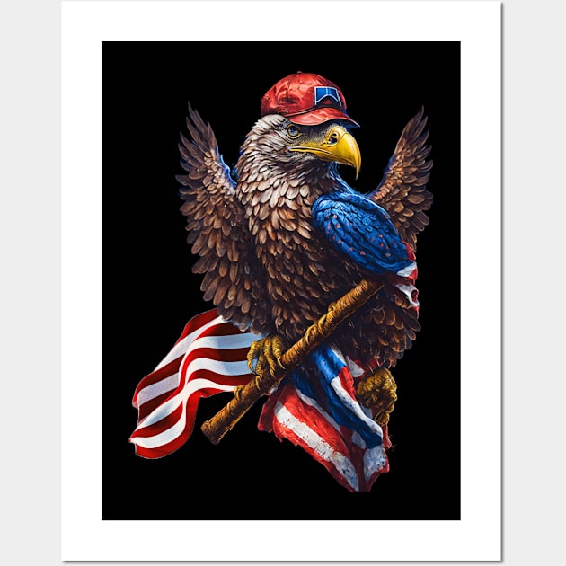 An eagle, an American flag and a baseball hat Wall Art by Apparels2022